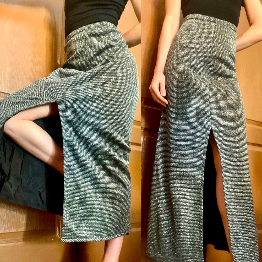 60’s/70’s Silver Sparkle Split Maxi Skirt